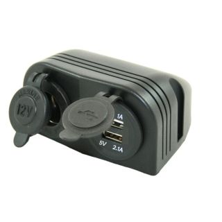 Power Line Contactdoos 12V + 2x USB Lader Opbouw Zwart