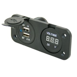 Power Line Voltmeter + 2x USB Lader Inbouw Zwart