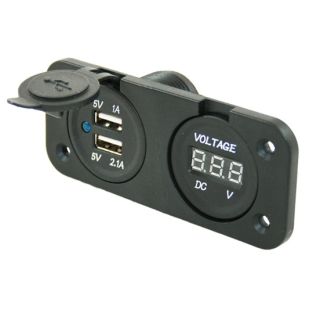 Power Line Voltmeter + 2x USB Lader Inbouw Zwart