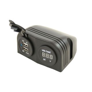Power Line Voltmeter + 2x USB Lader Opbouw Zwart