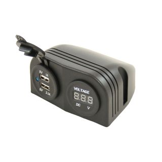 Power Line Voltmeter + 2x USB Lader Opbouw Zwart