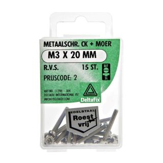 Deltafix Metaalschroef + Moer CK RVS CK M3x20mm 15st 
