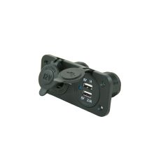 Power Line Contactdoos 12V + 2x USB Lader Inbouw Zwart