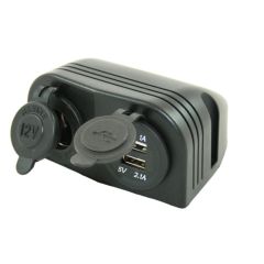 Power Line Contactdoos 12V + 2x USB Lader Opbouw Zwart