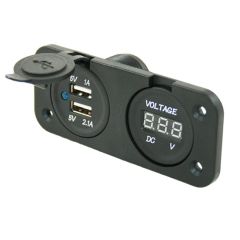 Power Line Voltmeter + 2x USB Lader Inbouw Zwart