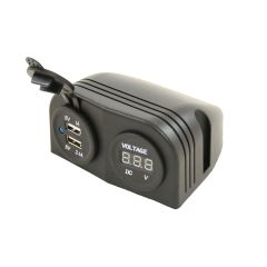 Power Line Voltmeter + 2x USB Lader Opbouw Zwart