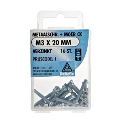 Deltafix Metaalschroef + Moer CK Verzinkt CK M3x20mm 16st 